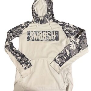 SWOOSH Camo-Accent Hoodie in Light Gray & Charcoal